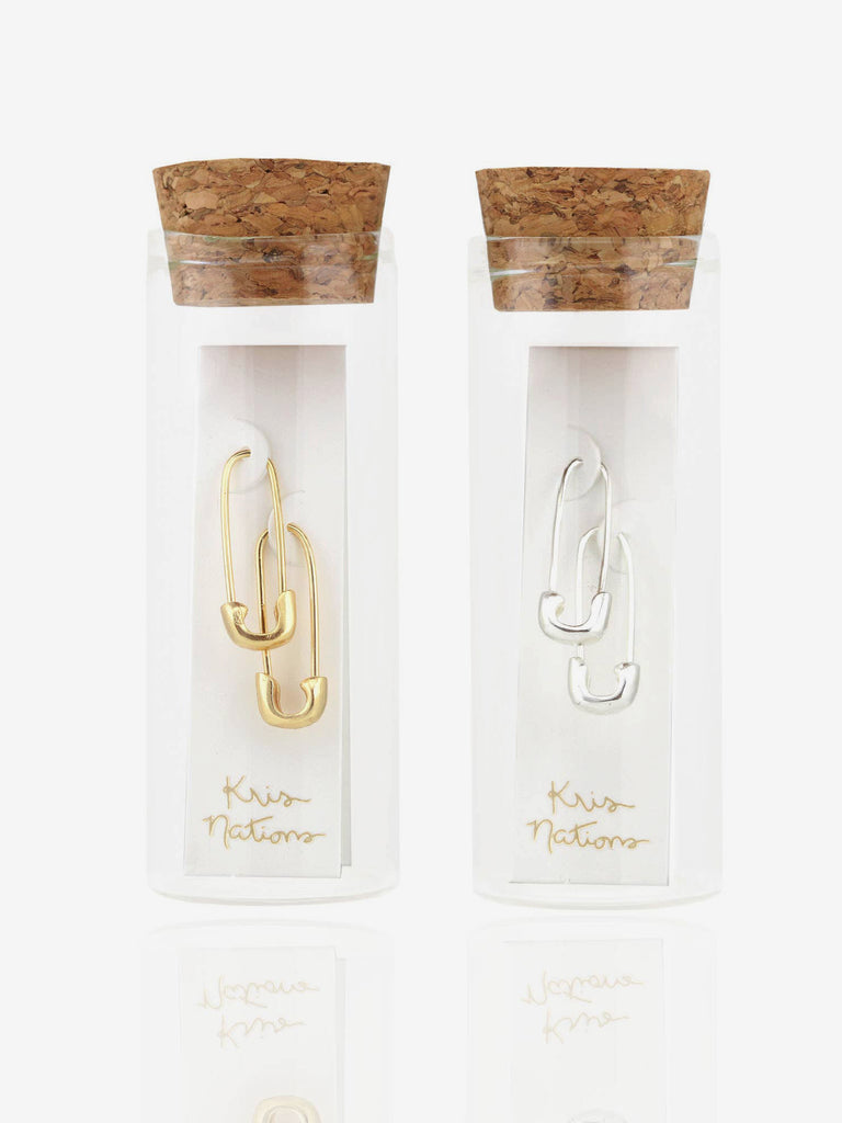 Kris Nations - Safety Pin Hoop Earrings - 18K Gold Vermeil-Kris Nations-treehaus