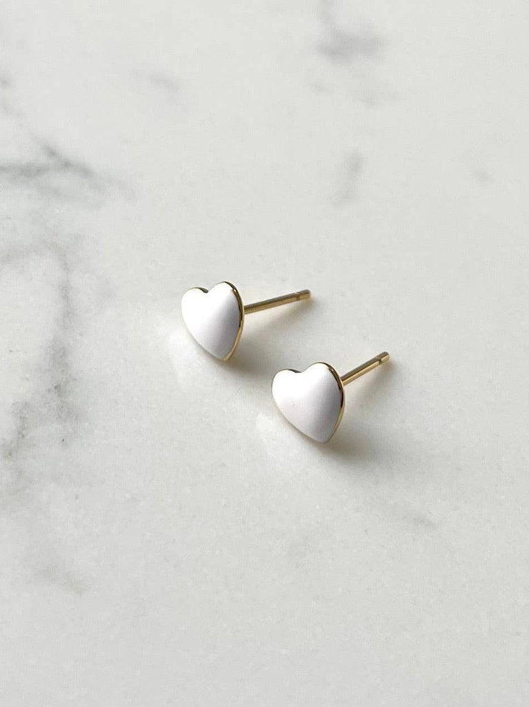 L Rae Charm - Enamel Heart Stud Earrings - White-L Rae Charm-treehaus