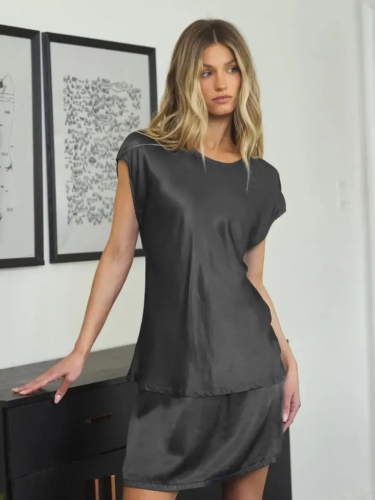 LA Made - Oscar Satin Top - Pewter-LA Made-treehaus