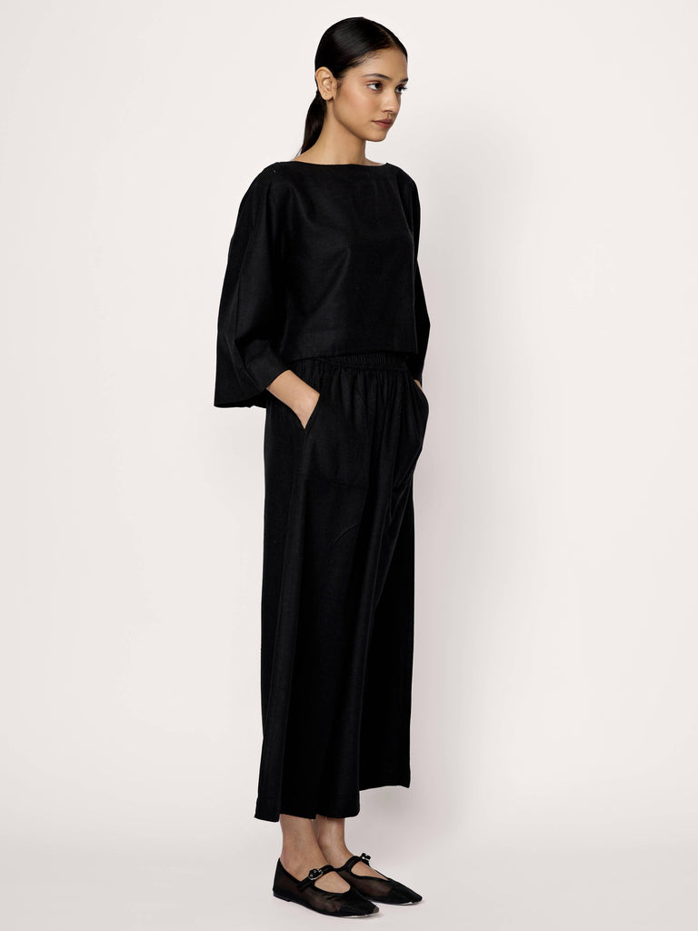 LAUDE the Label - Popover Top - Black Silk Noil-LAUDE the Label-treehaus