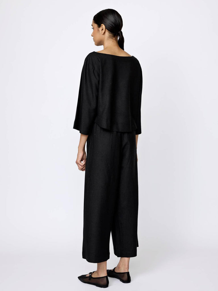 LAUDE the Label - Popover Top - Black Silk Noil-LAUDE the Label-treehaus