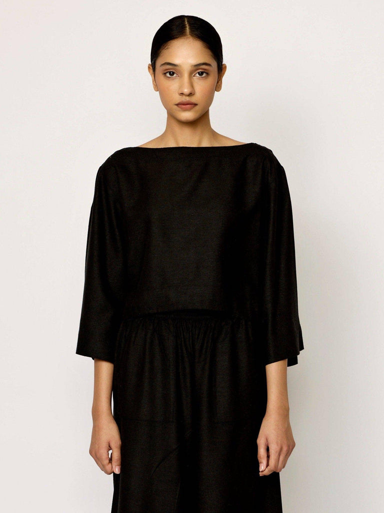 LAUDE the Label - Popover Top - Black Silk Noil-LAUDE the Label-treehaus