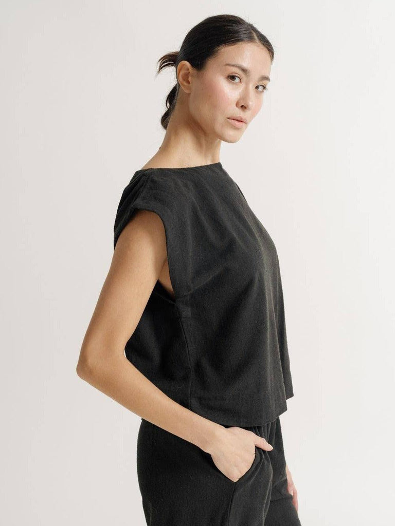 LAUDE the Label - Sleeveless Top - Black Silk Noil-LAUDE the Label-treehaus