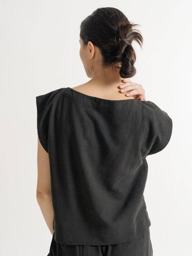 LAUDE the Label - Sleeveless Top - Black Silk Noil-LAUDE the Label-treehaus