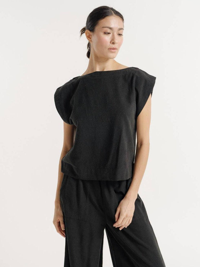 LAUDE the Label - Sleeveless Top - Black Silk Noil-LAUDE the Label-treehaus