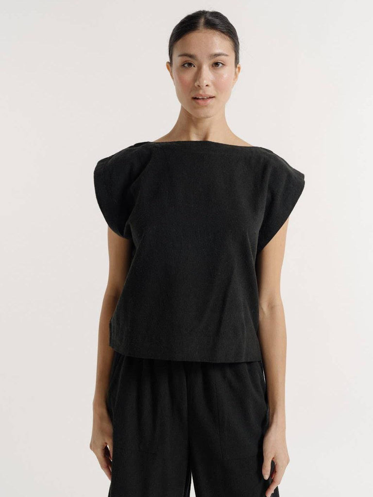 LAUDE the Label - Sleeveless Top - Black Silk Noil-LAUDE the Label-treehaus