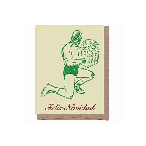 La Familia Green - Holiday Luchador Christmas Greeting Card - Solo-La Familia Green-treehaus