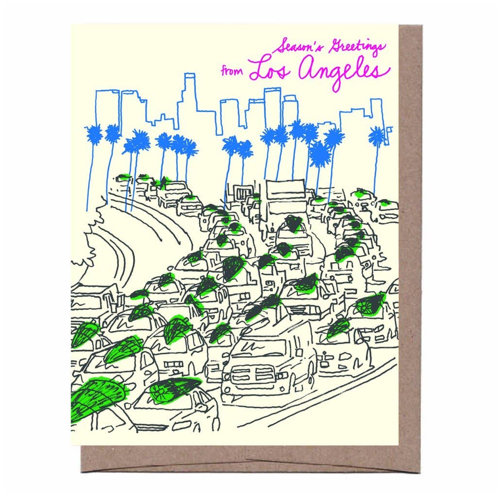 La Familia Green - LA Traffic Trees Christmas Greeting Card - Solo-La Familia Green-treehaus