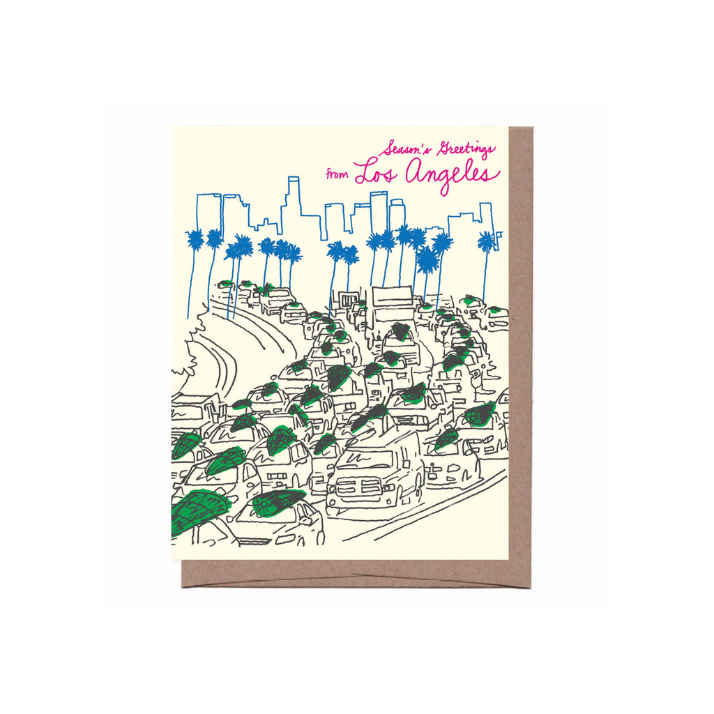 La Familia Green - LA Traffic Trees Christmas Greeting Card - Solo-La Familia Green-treehaus