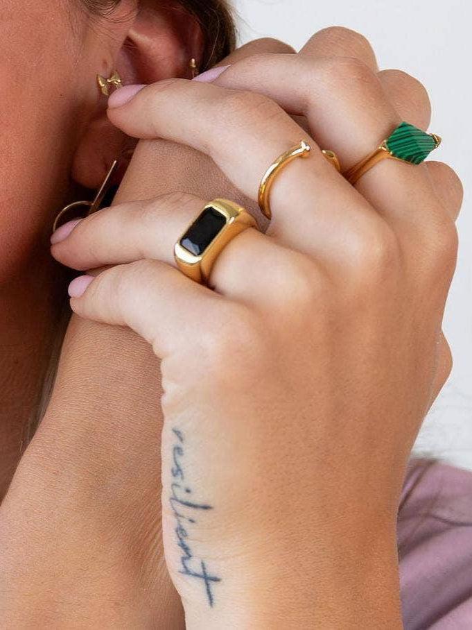 Larissa Loden - Chunky Bezel Ring - Gold/Black-Larissa Loden-treehaus
