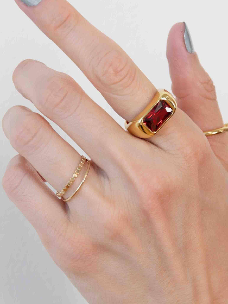 Larissa Loden - Chunky Bezel Ring - Gold/Red-Larissa Loden-treehaus