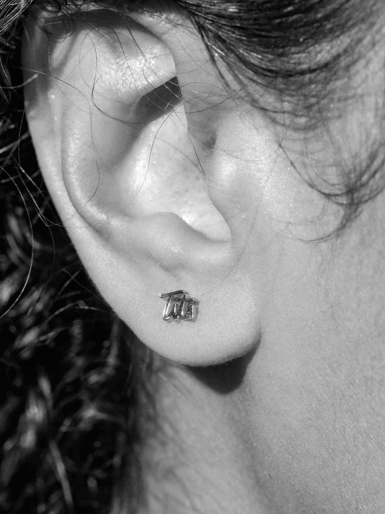 Larissa Loden - Tits Single Stud Earring - Silver-Larissa Loden-treehaus