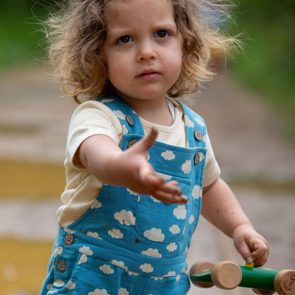Little Green Radicals - Blue Clouds Pocket Dungaree Shorts-Little Green Radicals-treehaus