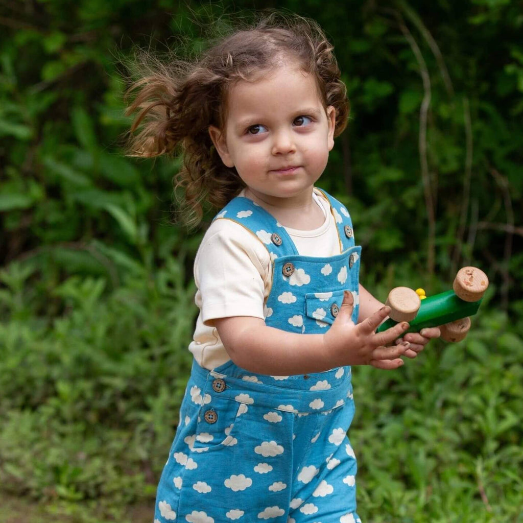 Little Green Radicals - Blue Clouds Pocket Dungaree Shorts-Little Green Radicals-treehaus