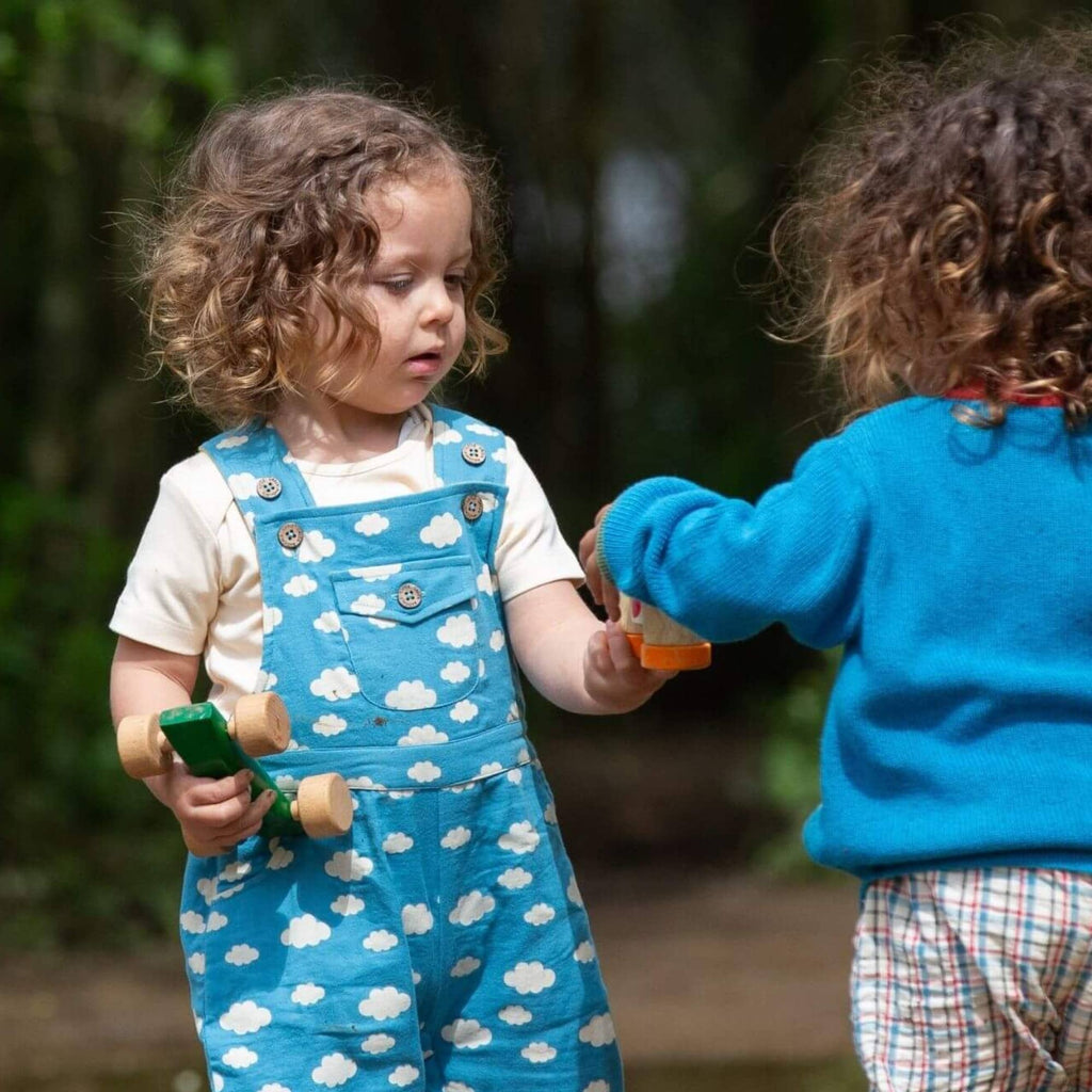 Little Green Radicals - Blue Clouds Pocket Dungaree Shorts-Little Green Radicals-treehaus