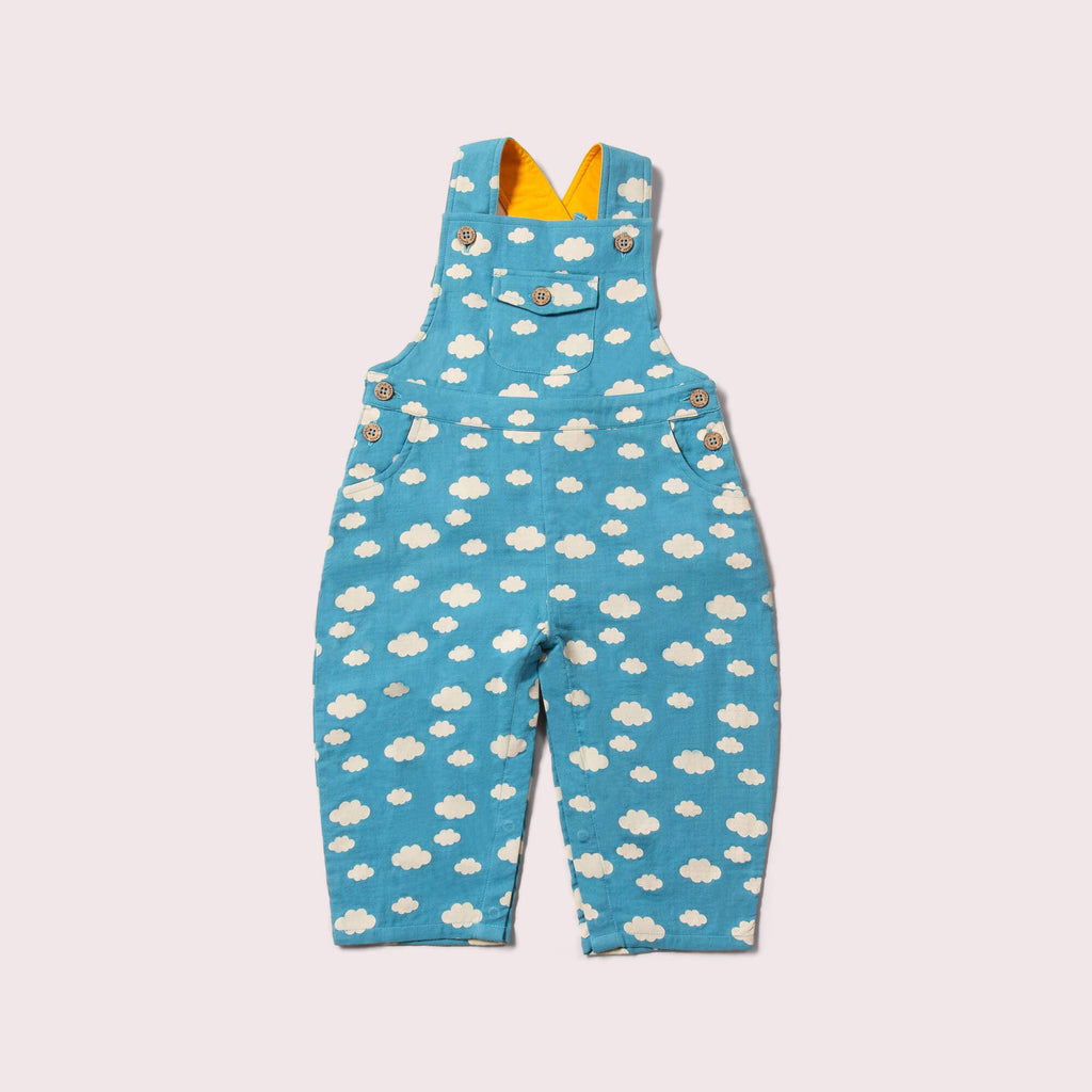 Little Green Radicals - Blue Clouds Pocket Dungaree Shorts-Little Green Radicals-treehaus