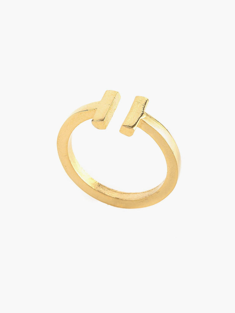 Locked and Layered - Two-T Adjustable Ring (14K Plated)-Locked and Layered-treehaus