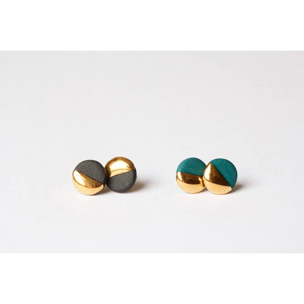 Mier Luo - Gold Dipped Flat Circle Studs - Small Black-Mier Luo Porcelain Jewelry-treehaus