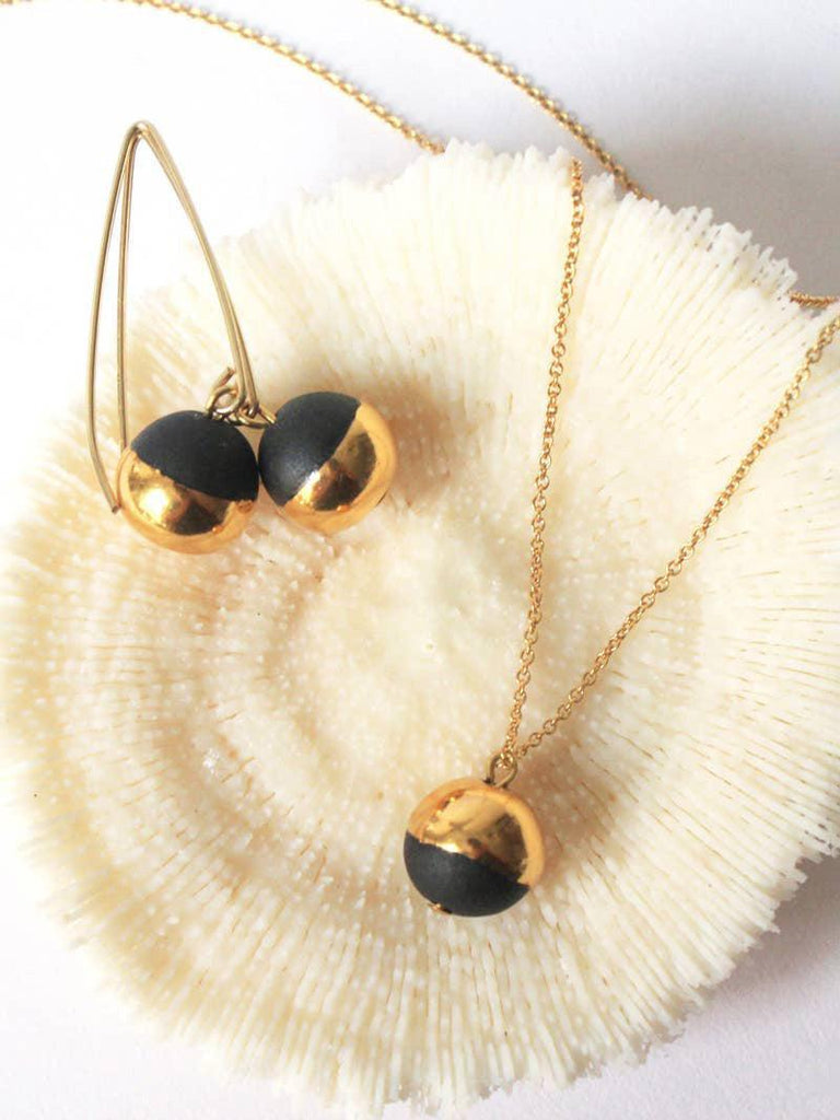 Mier Luo - Gold Dipped Pearl Earrings - Black-Mier Luo-treehaus