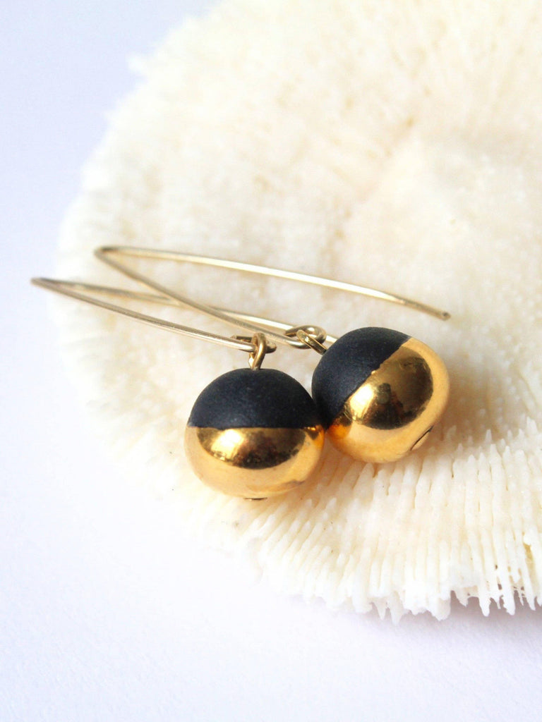 Mier Luo - Gold Dipped Pearl Earrings - Black-Mier Luo-treehaus