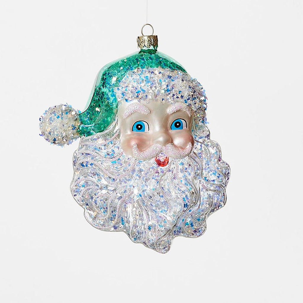 One Hundred 80 Degrees - Cheerful Santa Ornament - Teal-One Hundred 80 Degrees-treehaus