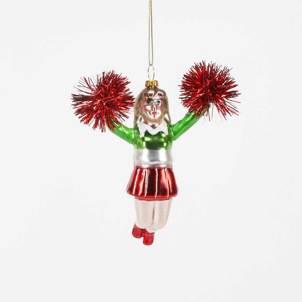 One Hundred 80 Degrees - Red Pom Pom Cheerleader Ornament-One Hundred 80 Degrees-treehaus