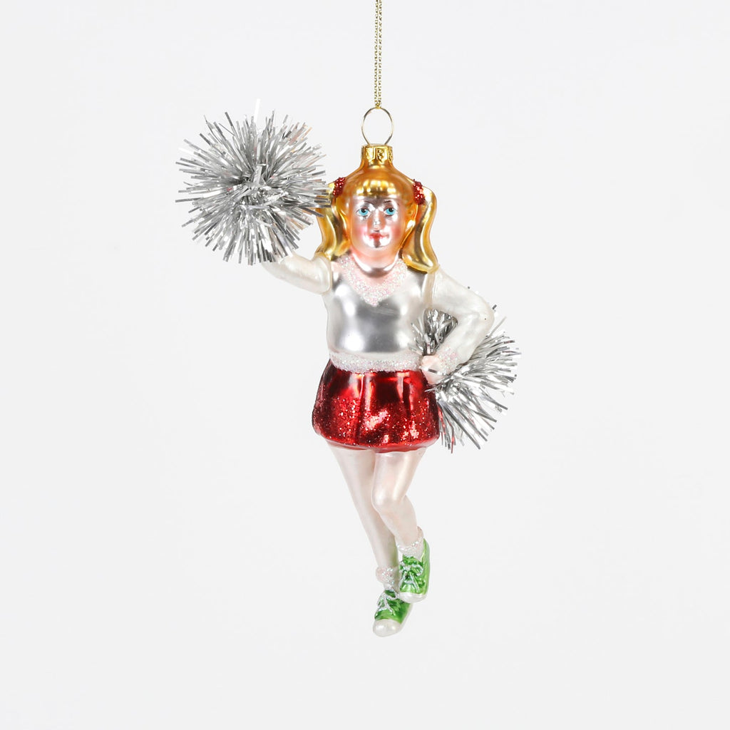 One Hundred 80 Degrees - Silver Pom Pom Cheerleader Ornament-One Hundred 80 Degrees-treehaus