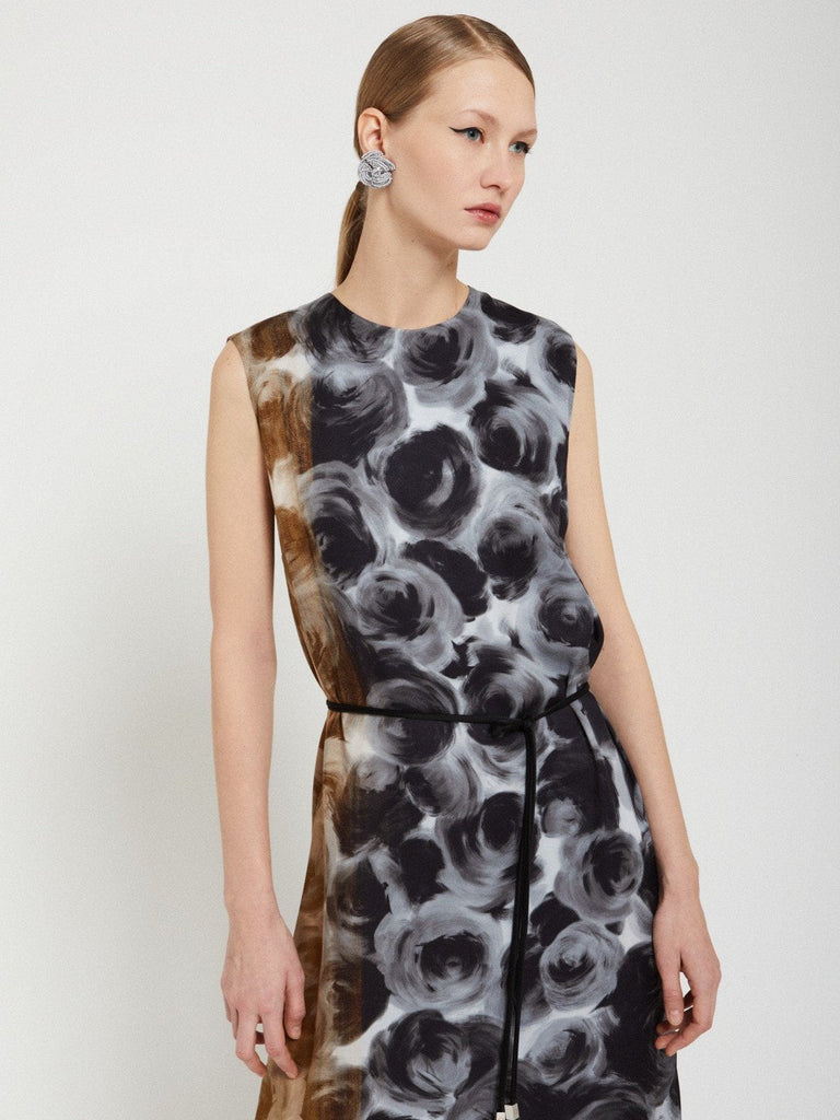 Ottod'Ame - Abstract Floral Midi Dress with Tie-Ottod'Ame-treehaus