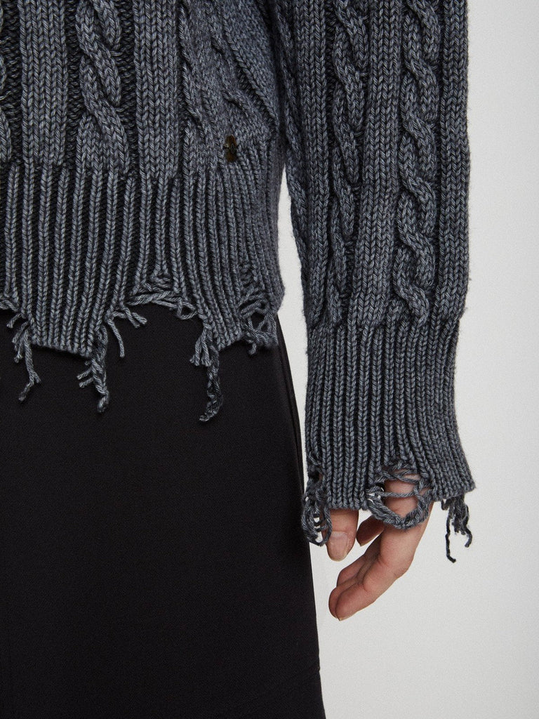 Ottod'Ame - Distressed Cable Knit Sweater - Washed Black-Ottod'Ame-treehaus