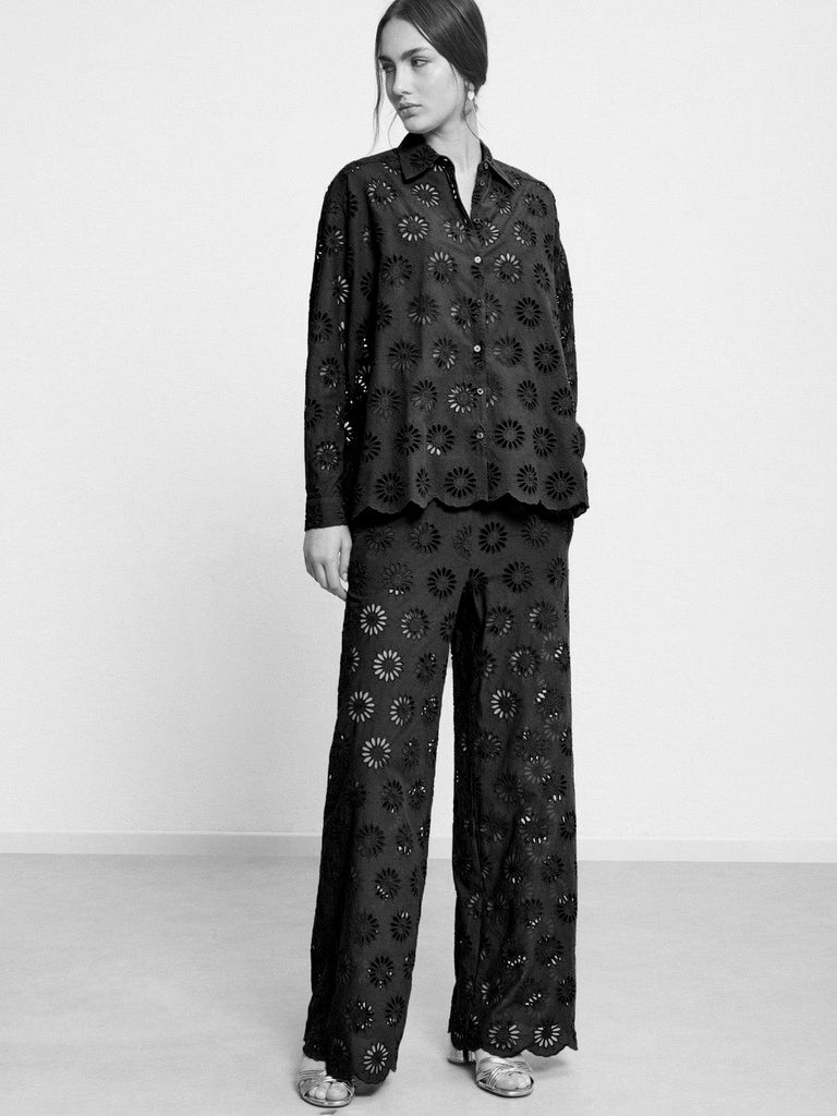 Ottod'Ame - Oversized Eyelet Button Down - Black-Ottod'Ame-treehaus