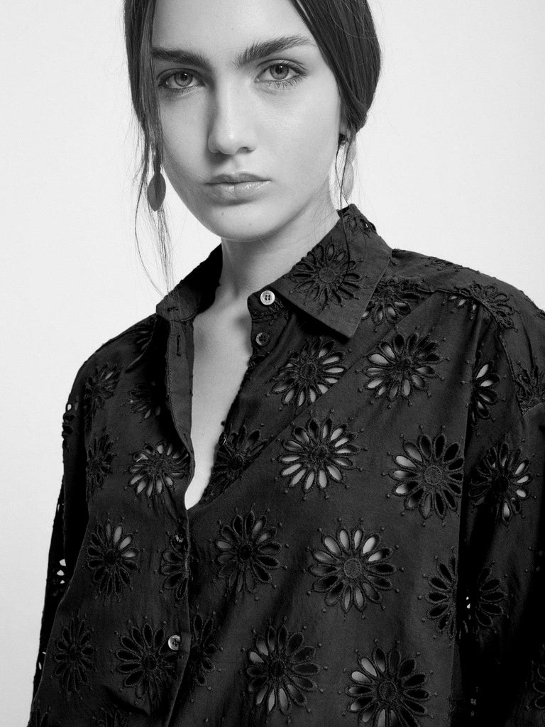 Ottod'Ame - Oversized Eyelet Button Down - Black-Ottod'Ame-treehaus