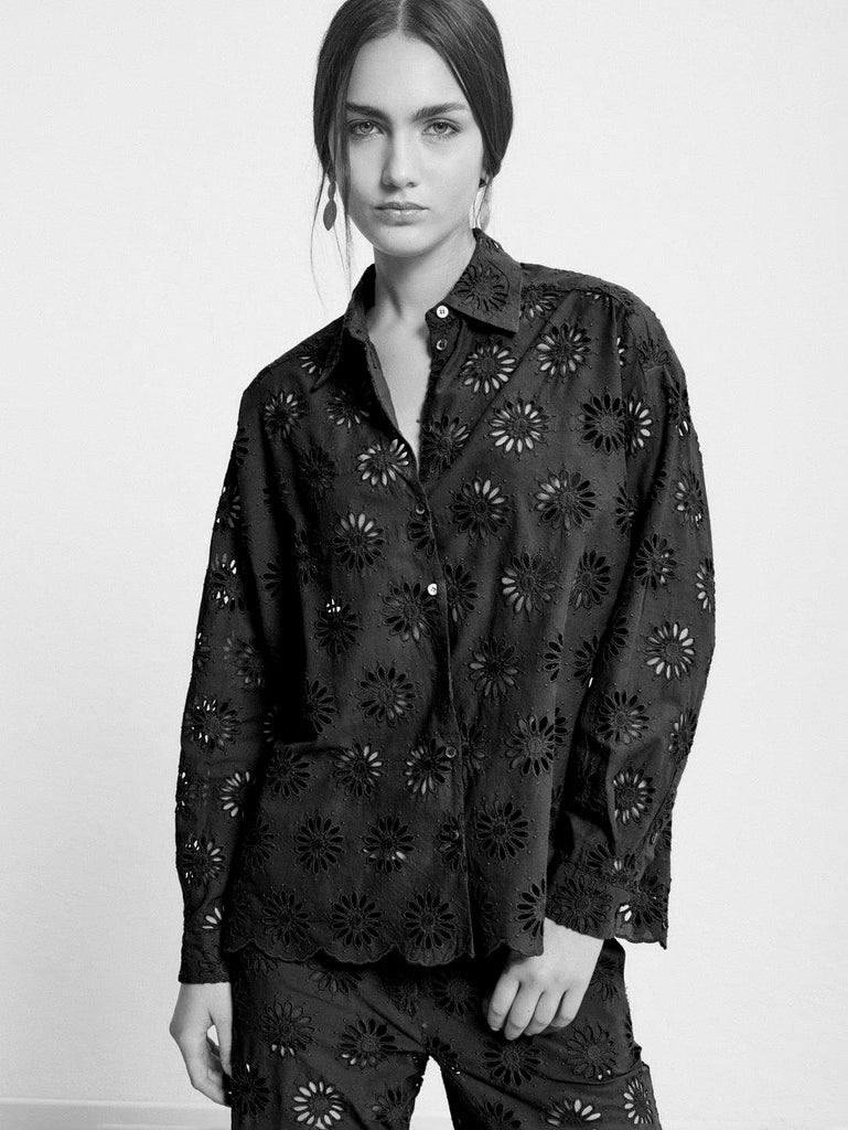 Ottod'Ame - Oversized Eyelet Button Down - Black-Ottod'Ame-treehaus