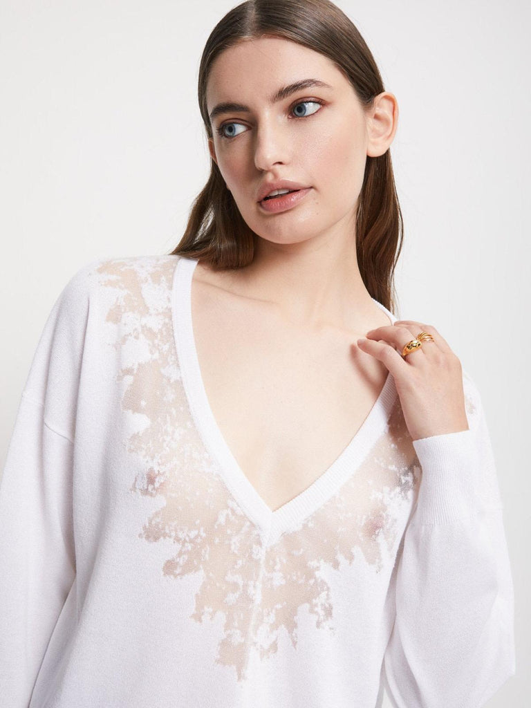 Ottod'Ame - Pullover with Burn Out Detail - White-Ottod'Ame-treehaus