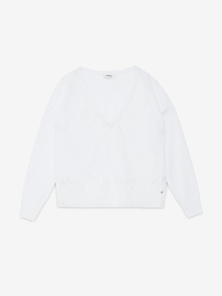 Ottod'Ame - Pullover with Burn Out Detail - White-Ottod'Ame-treehaus