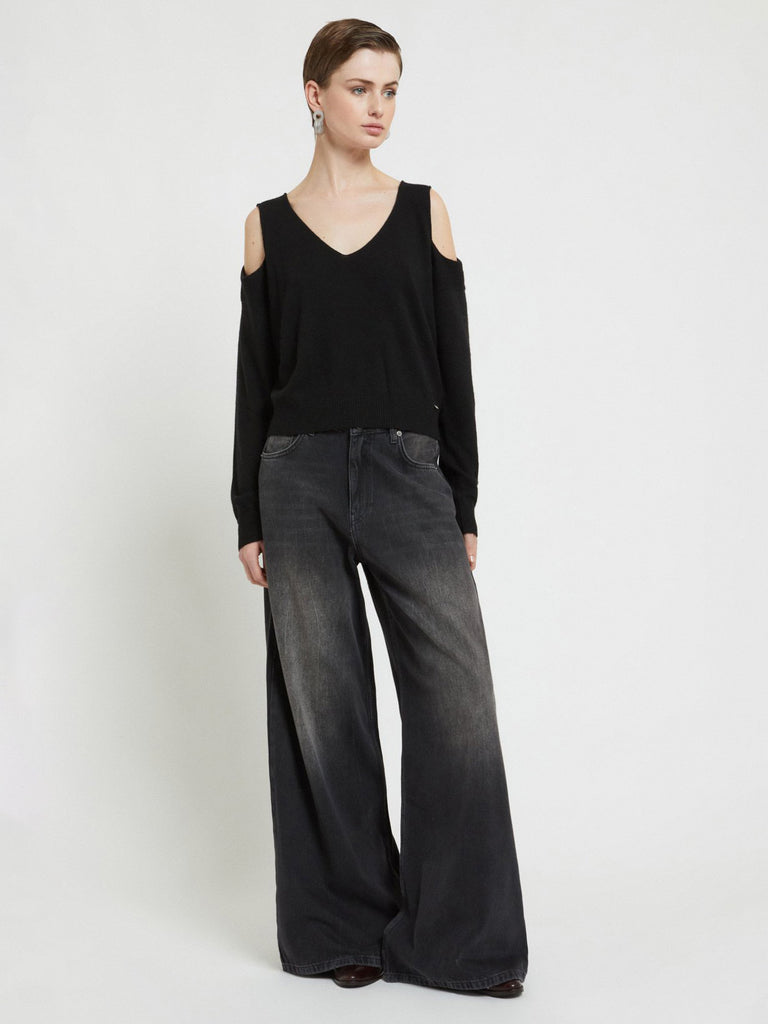 Ottod'Ame - Super Wide Leg Jeans - Washed Black-Ottod'Ame-treehaus