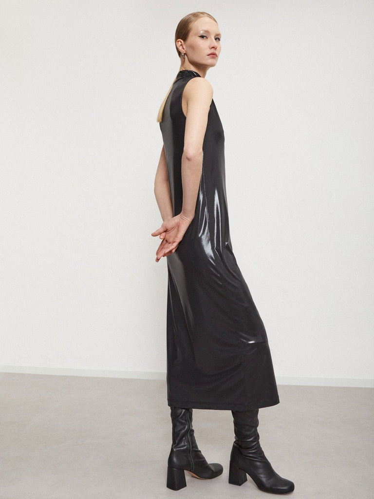 Ottod'Ame - Vinyl Effect Maxi Dress - Black-Ottod'Ame-treehaus