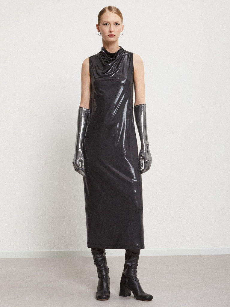 Ottod'Ame - Vinyl Effect Maxi Dress - Black-Ottod'Ame-treehaus