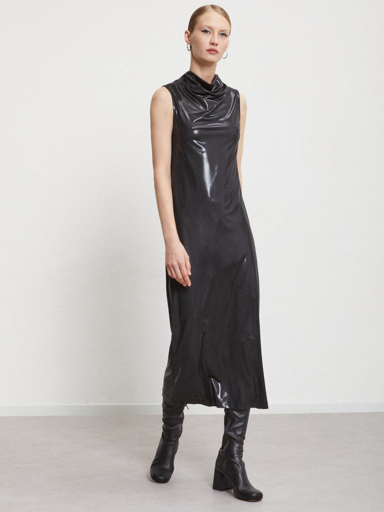 Ottod'Ame - Vinyl Effect Maxi Dress - Black-Ottod'Ame-treehaus