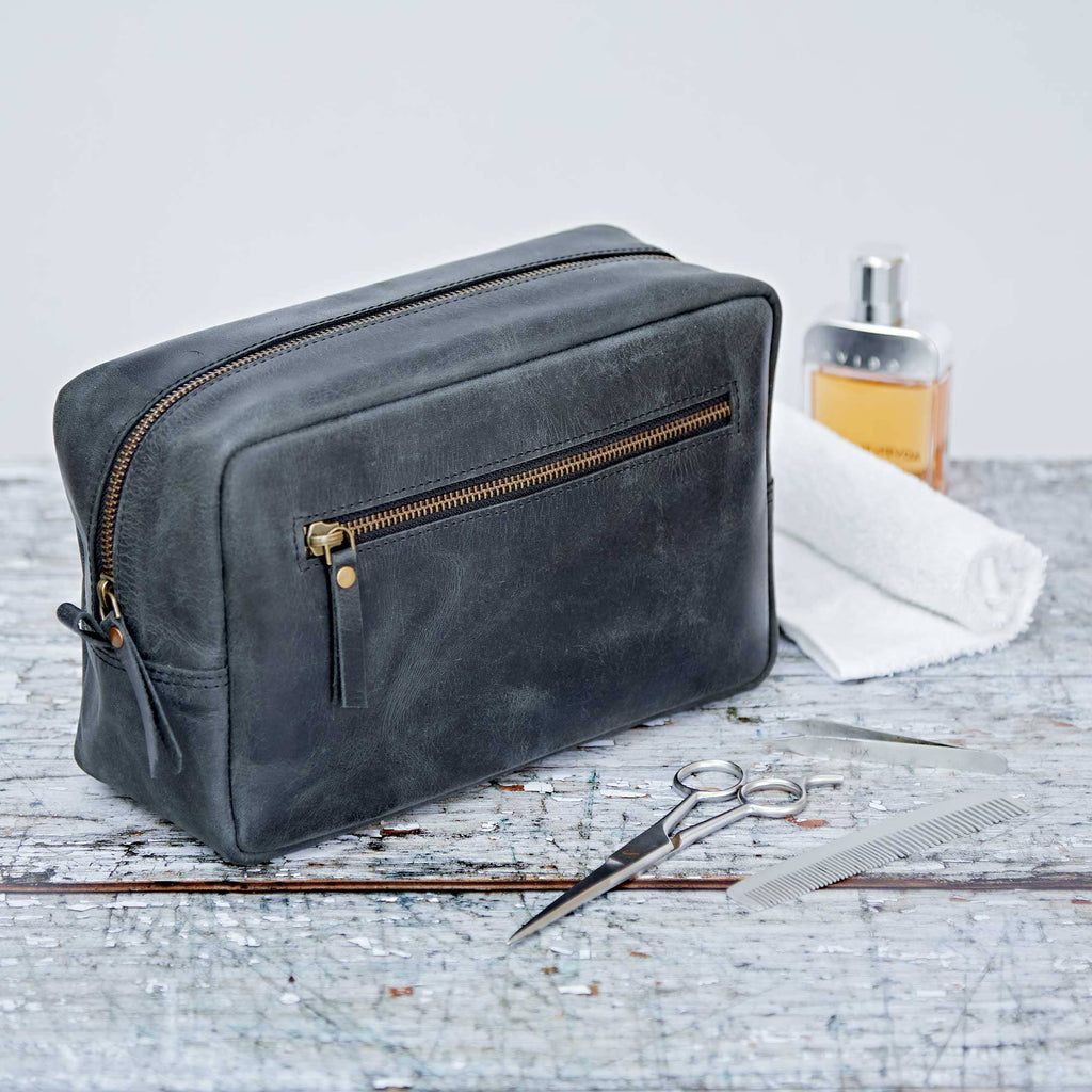 Paper High - Buffalo Leather Toiletry Bag - Black-The Paper High Gift Company Limited-treehaus