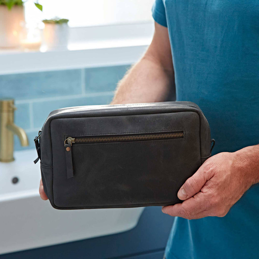 Paper High - Buffalo Leather Toiletry Bag - Black-The Paper High Gift Company Limited-treehaus