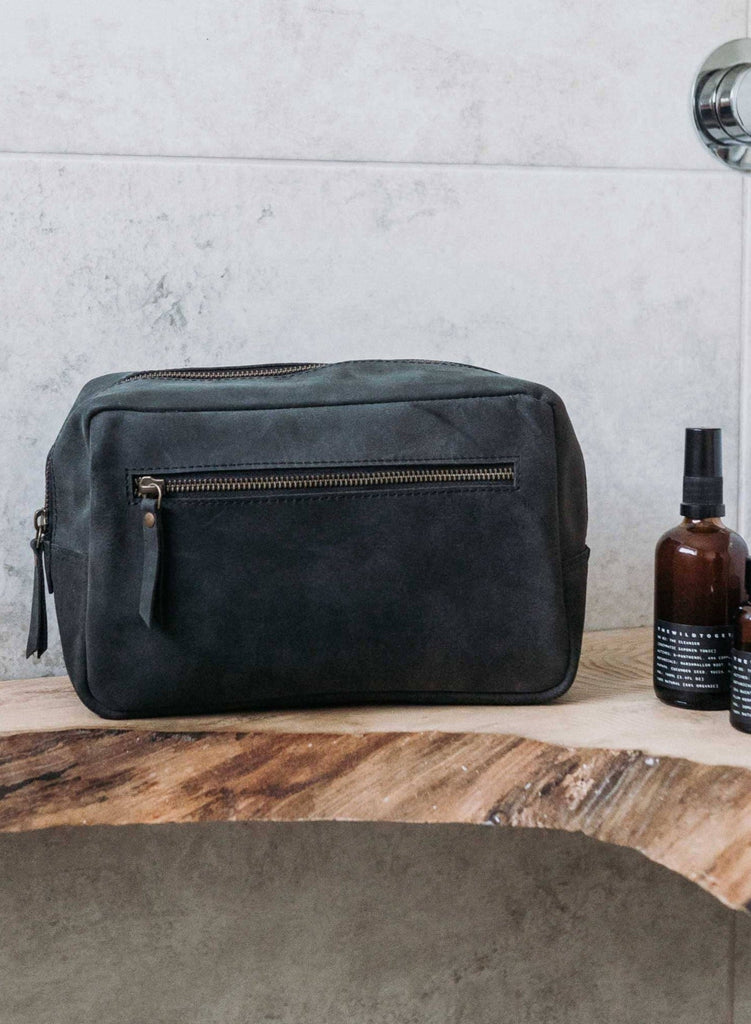 Paper High - Buffalo Leather Toiletry Bag - Black-The Paper High Gift Company Limited-treehaus