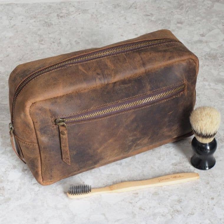 Paper High - Buffalo Leather Toiletry Bag - Brown-The Paper High Gift Company Limited-treehaus