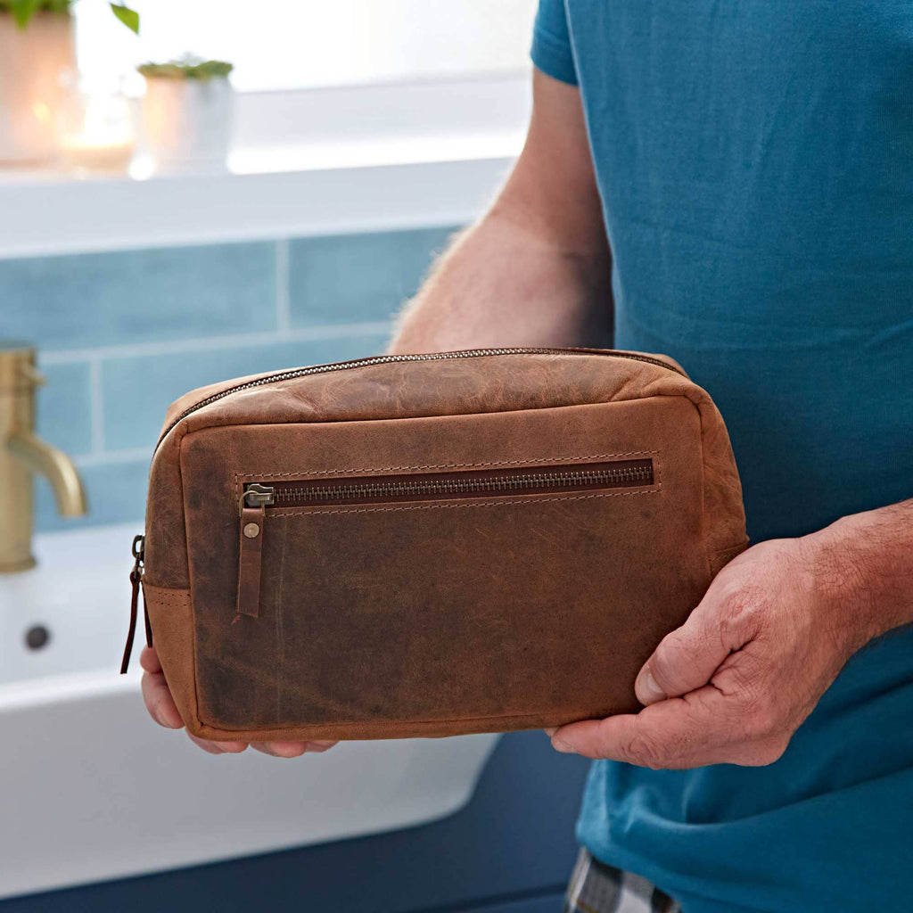 Paper High - Buffalo Leather Toiletry Bag - Brown-The Paper High Gift Company Limited-treehaus