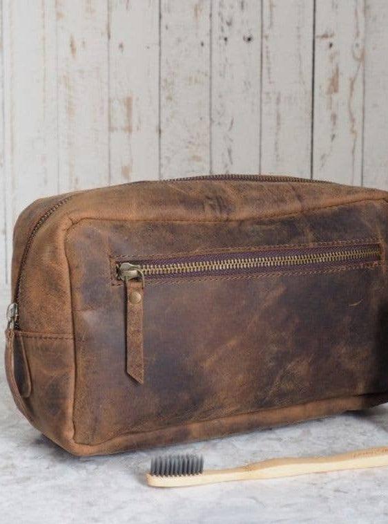 Paper High - Buffalo Leather Toiletry Bag - Brown-The Paper High Gift Company Limited-treehaus