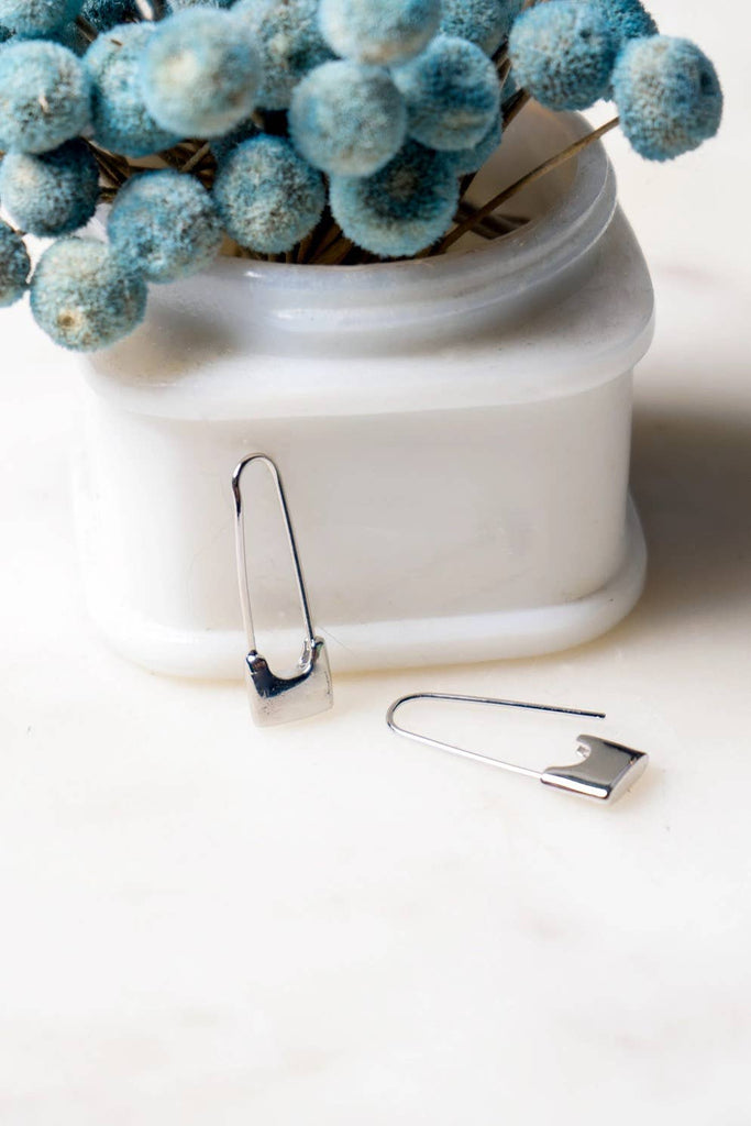 Peter and June - Sid Safety Pin Earrings - Rhodium Silver Plated-Peter and June-treehaus