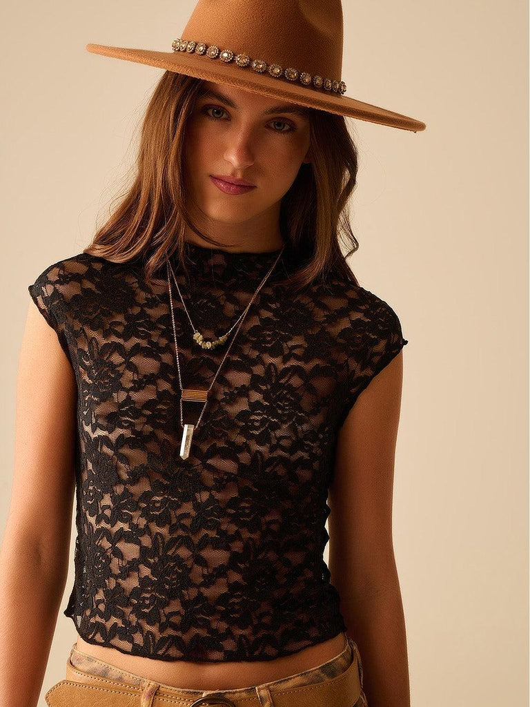 Q2 - Lace T-Shirt - Black-Q2-treehaus