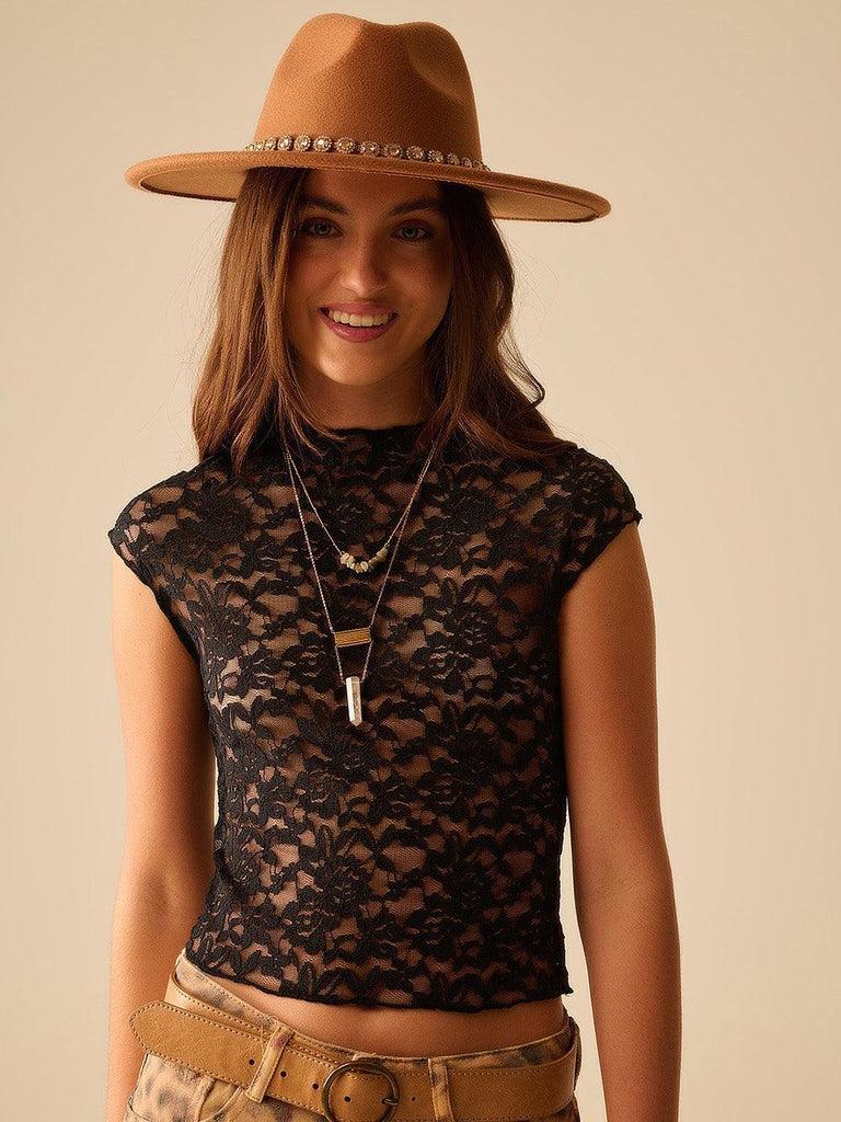 Q2 - Lace T-Shirt - Black-Q2-treehaus