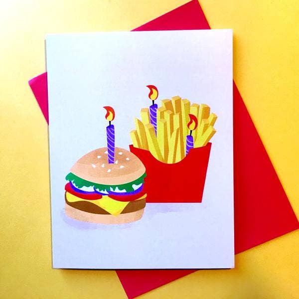 Rhino Parade - Burger And Fries Birthday Card-Rhino Parade-treehaus