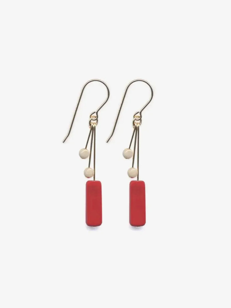 Ronni Kappos - Red Bar Cluster w/ Cream Earrings-Ronni Kappos-treehaus