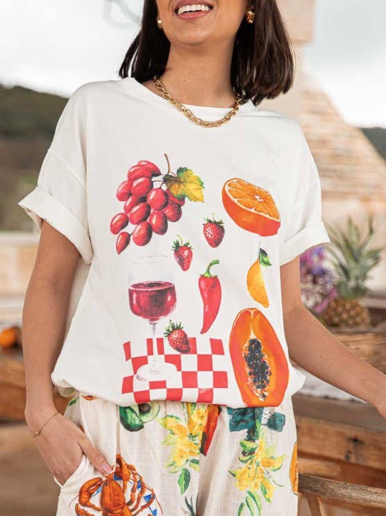 Rosa Clothing - Spain Vibe Fruit Print Oversized Tee-Rosa Clothing-treehaus